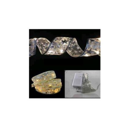 Χριστουγεννιάτικη ασημί κορδέλα φωτιζόμενη 10 μέτρα θερμού φωτισμού